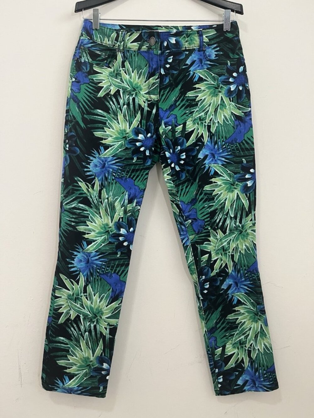 Chico's Tropical Hawaiian Floral Pants Green Beach Resort Ankle Size 1 / M / 8